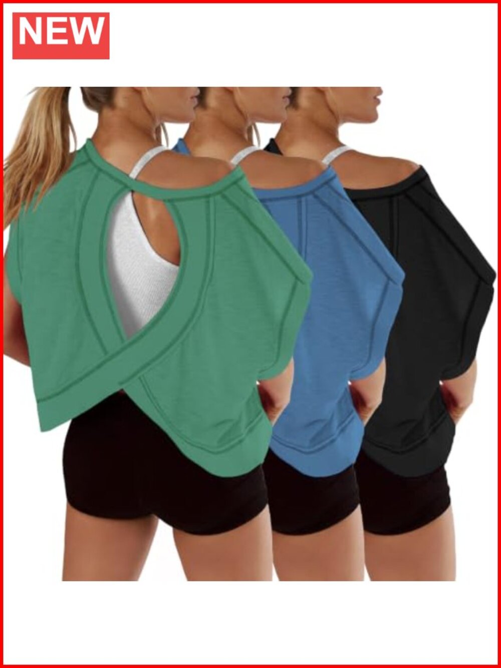 Open Back Short Sleeve Workout Tops Criss Cross Athletic 3 Pack
